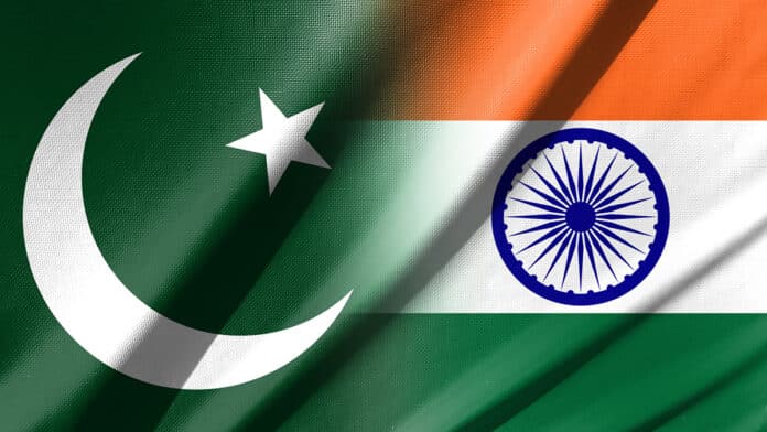The,Indian,And,Pakistani,Flags,Are,Made,Of,Patterns.,Concept