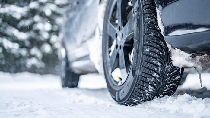 WinterTireDetailOfCarTiresInWinterOnThe
