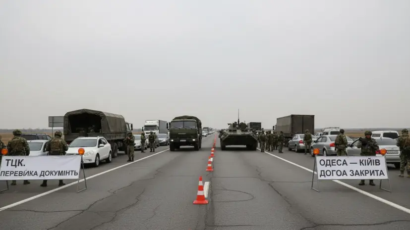 Сотрудники ТЦК перекрывают трассу Одесса — Киев для проверки всех машин
