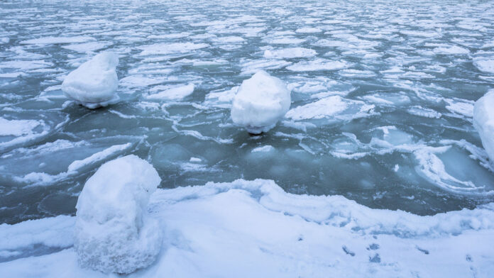 Frozen coastline of Baltic Sea in Gdynia Poland