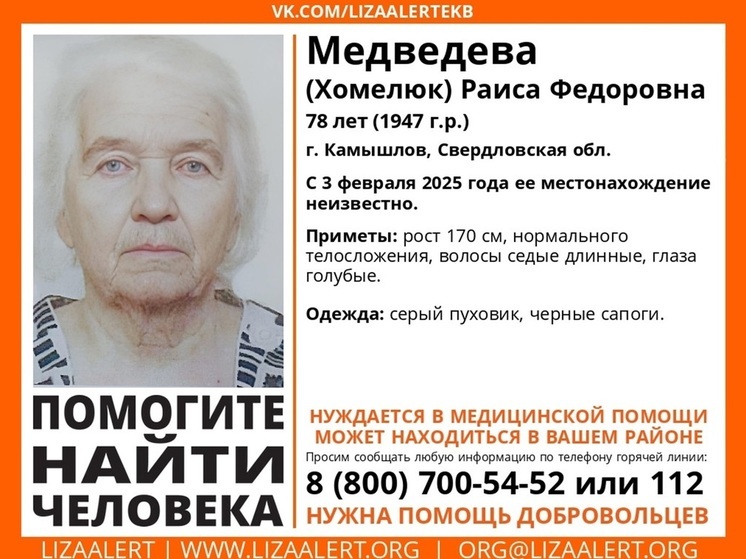 Свердловских водителей просят помочь в поисках пропавшей пенсионерки