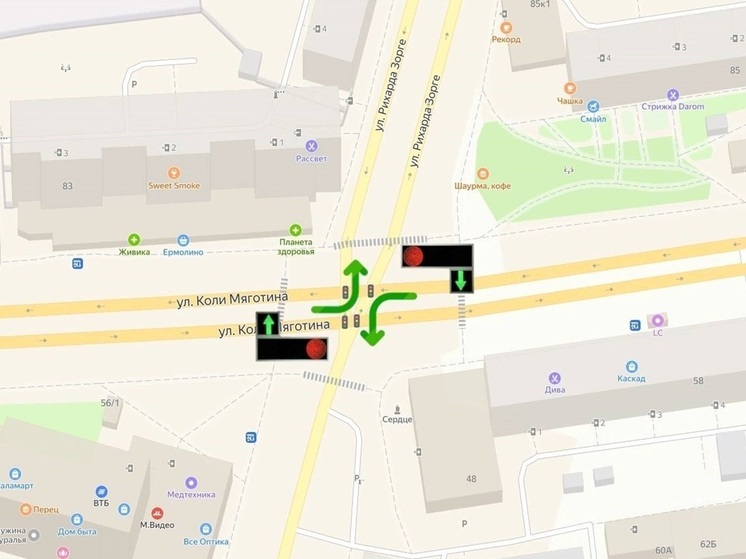 В Кургане по-новому заработал светофор на перекрёстке Коли Мяготина и Рихарда Зорге
