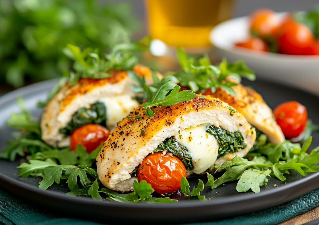 Куриные кармашки с черри, шпинатом и моцареллой! Превращаем филе в шедевр