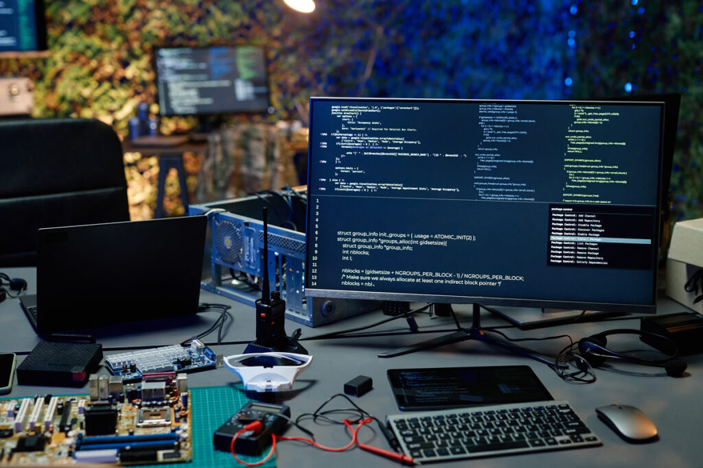 Рабочее место с настольным компьютером и частью процессора