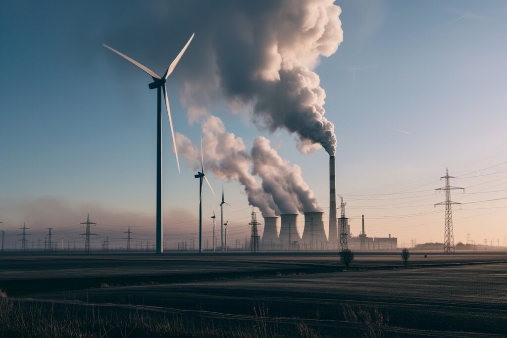 Ветряная и угольная электростанции