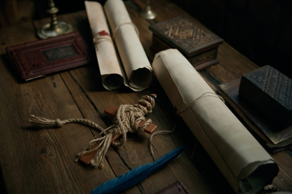 Стол с антикварными документами