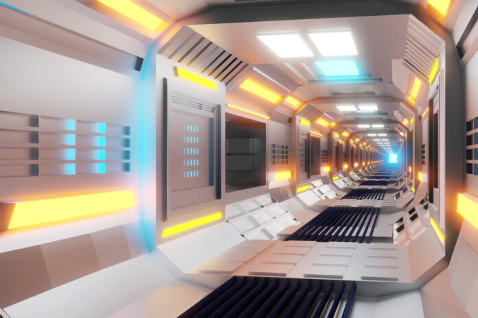 3D Rendered Illustration visualisation of a science fiction spaceship gangway Визуализация научно-фантастического космического корабля