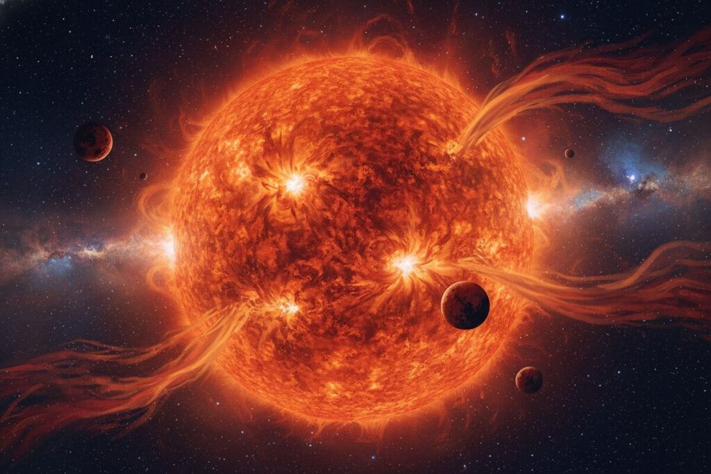 Художественная визуализация Солнца в стадии красного гиганта