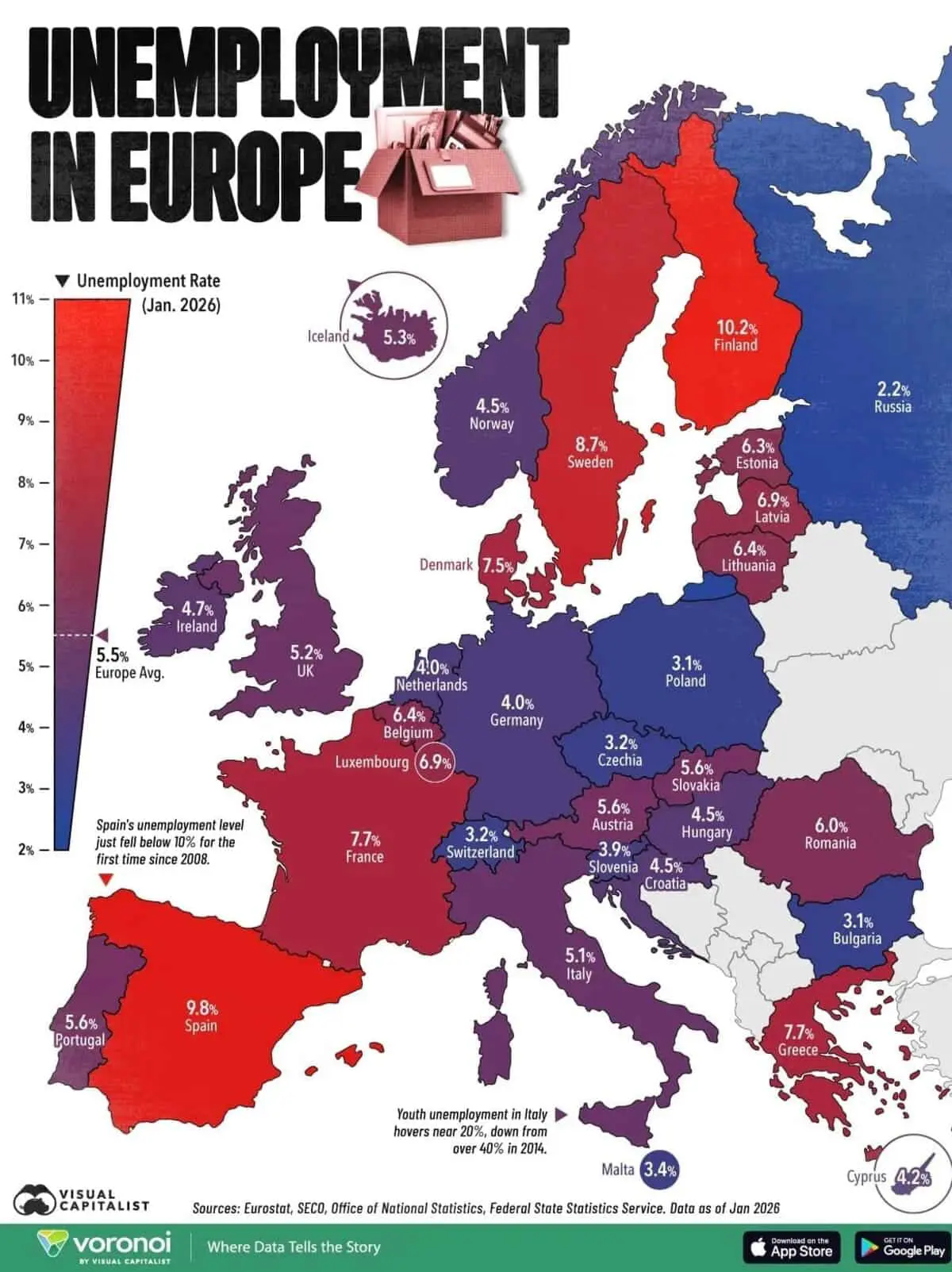 Как меняется безработица в Европе: Финляндия, Испания и Россия-0