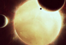 Удивительные звёзды, которые затмевают наше Солнце Иллюстрация научно-фантастического космического фона с солнцем, луной и планетами