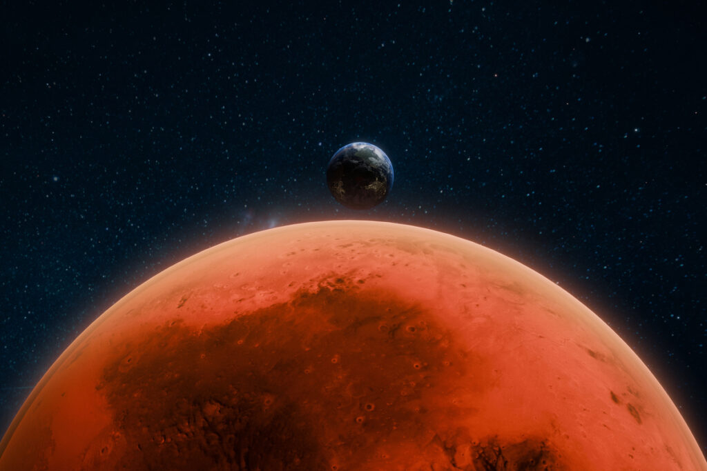 Земля и Марс вместе в открытом космосе