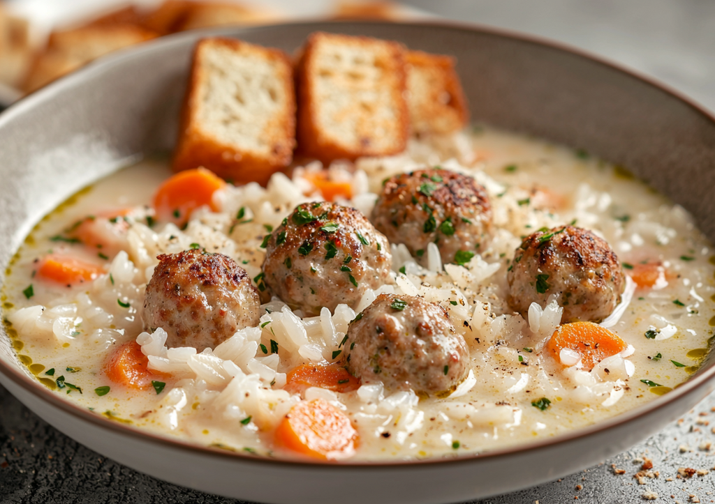 Сливочный суп с фрикадельками и рисом! Просто, но добавки просила вся семья