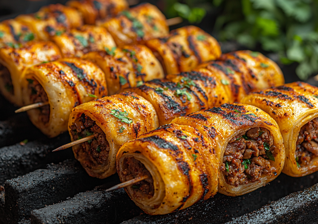 Улитки из лаваша с фаршем на шампурах! Жарим обалденное блюдо с дымком