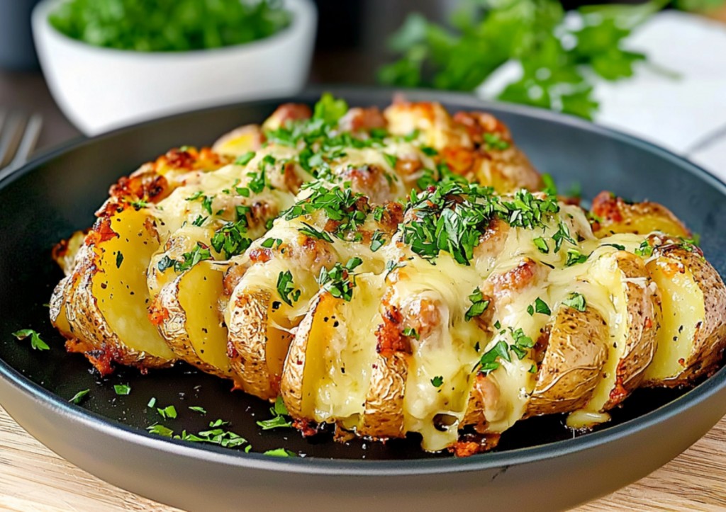 Нарезал, засунул в духовку — и вуаля! Картошка-гармошка с колбасой на ужин