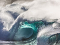 Huge,Green,Shore,Break,Wave,Dramatic,Sunset,Light