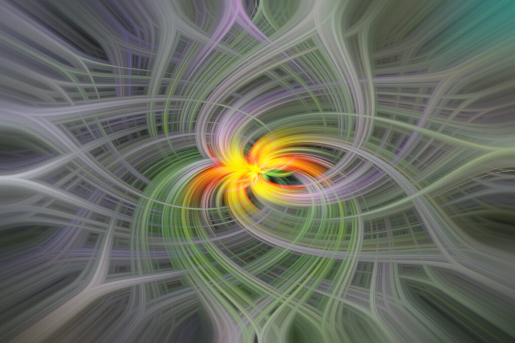 Абстрактные серые, зеленые и оранжевые фрактальные завитки