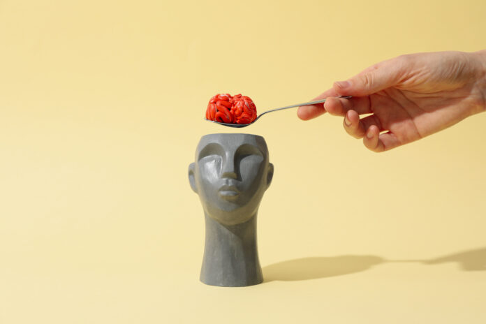 Голова и рука с ложкой и мозгами