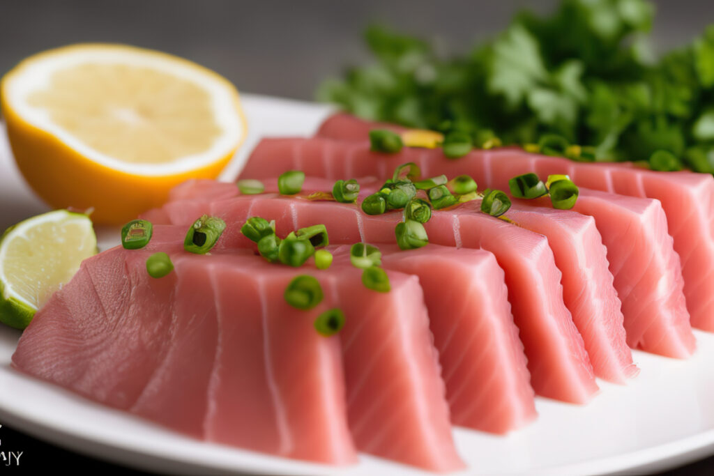 Кусочки сашими из сырого голубого тунца