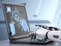 Профессии для искусственного интеллекта Руки робота печатают на клавиатуре