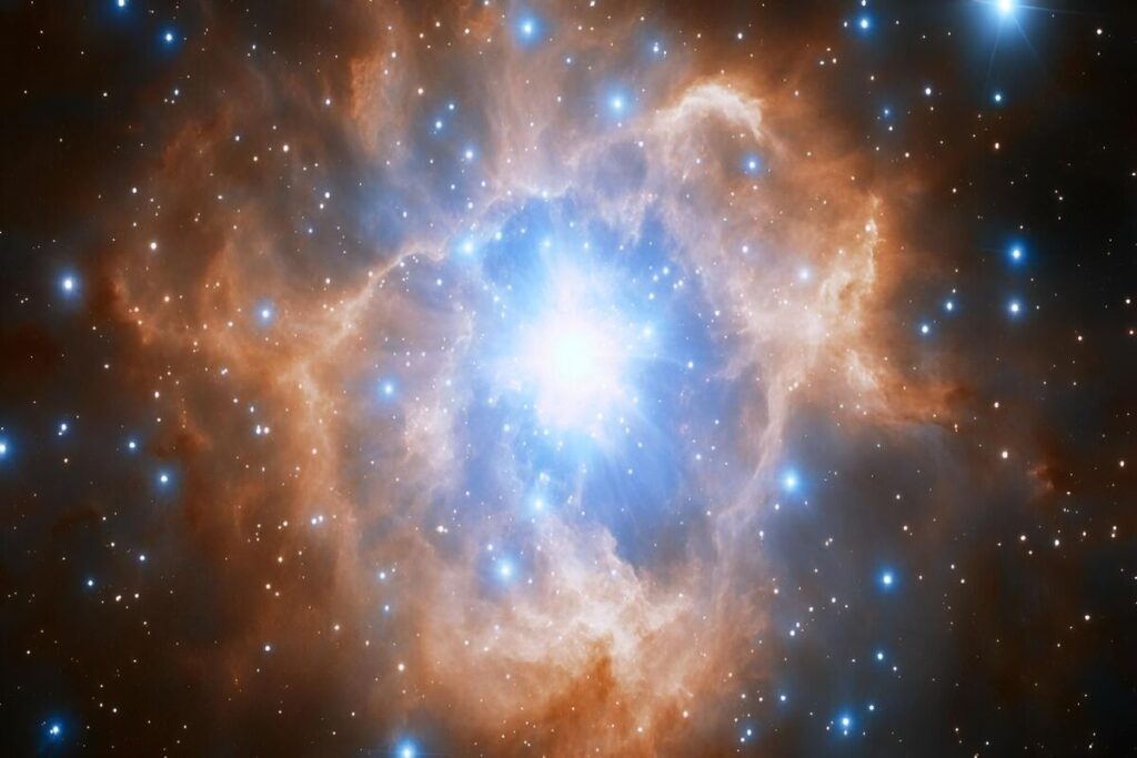 Туманность с яркими звездами и космической пылью