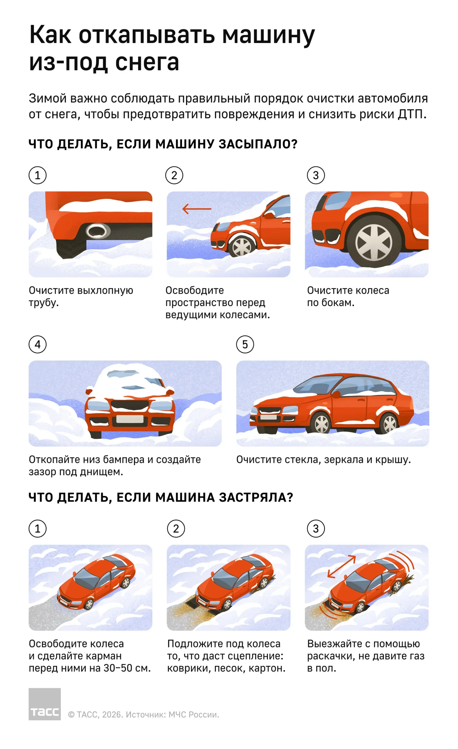 Как правильно откапывать машину из-под снега