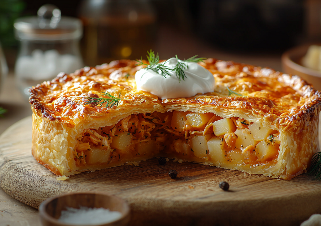 Простой рецепт курника! Уютный пирог с картошкой и мясом — понравится всем
