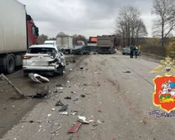na domodedovskom shosse proizoshlo stolknovenie gruzovikov i legkovushek-signaldaily-ru-0
