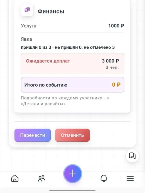 Кнопка «Отменить» внизу основной карточки