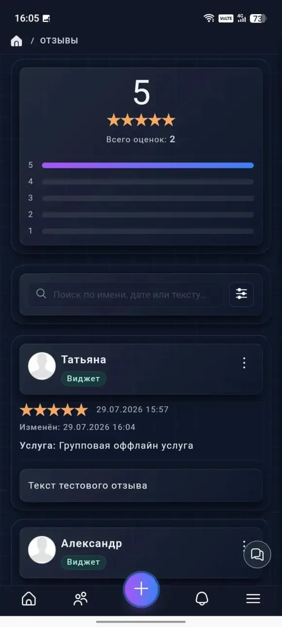 страница «Оценки и отзывы» со средним рейтингом