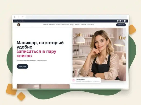 Веб-страница мастера в БЛКМ с услугами, портфолио и онлайн-записью.