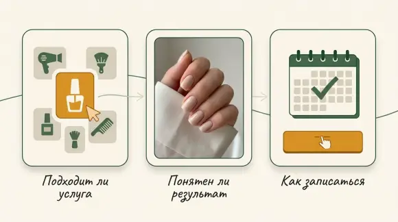 Три вопроса при выборе мастера: подходит ли услуга, понятен ли результат и как записаться. Три вопроса при выборе мастера: подходит ли услуга, понятен ли результат и как записаться.
