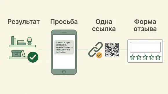 Путь клиента от завершённой услуги до формы честного отзыва.