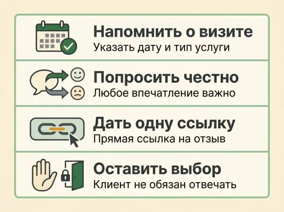 Четыре части нейтральной просьбы клиента оставить отзыв.