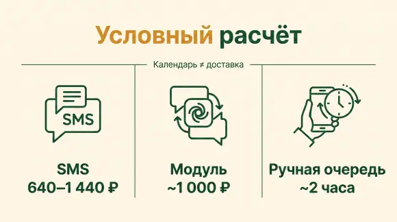 Условный расчёт второго счёта: СМС, модуль мессенджера и ручная очередь