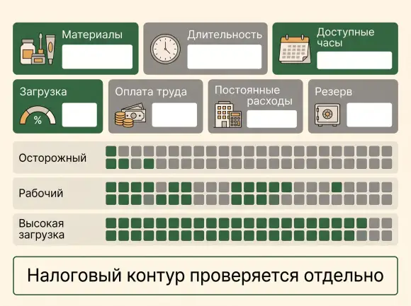 Шаблон пересчёта цены услуги для трёх сценариев загрузки.