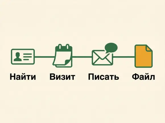 Четыре проверки своей базы: найти человека, увидеть визит, понять, можно ли писать, открыть файл.