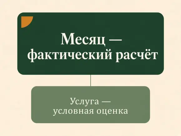 Месяц — фактический расчёт, услуга — условная оценка.