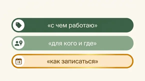 Три строки текста о себе: с чем вы работаете, для кого и где, как записаться комментарий: схема формулы, широкая