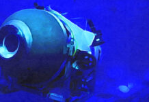 TitanSubmarineScubaDivingBlueBackgroundVectorIllustrationArt