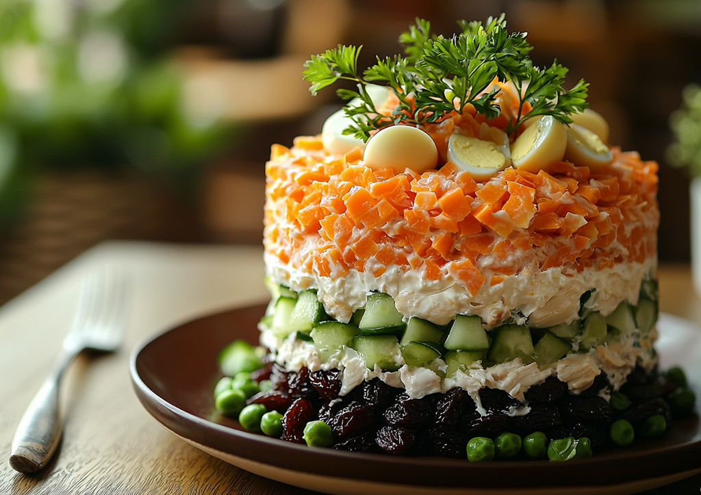 Хит советских ресторанов! Салат «Прага» с курицей и черносливом