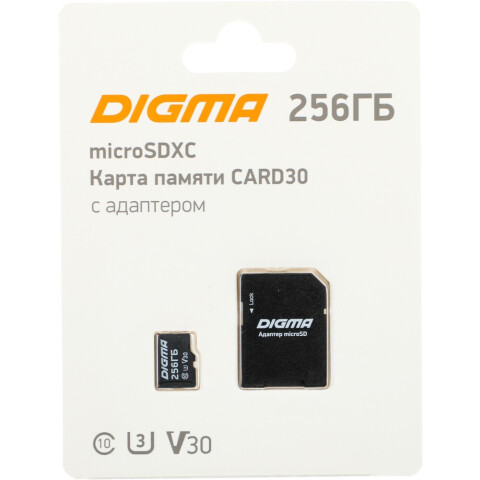 Карта памяти 256Gb MicroSD Digma + SD адаптер (DGFCA256A03)