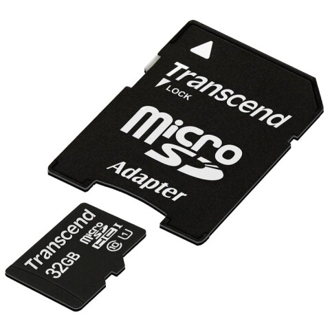 Карта памяти 32Gb MicroSD Transcend + SD адаптер (TS32GUSDU1)
