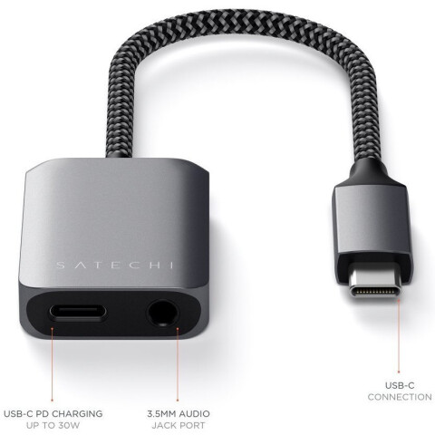 Переходник USB Type-C (M) - mini jack 3.5мм + USB Type-C (F), Satechi ST-UCAPDAM_0