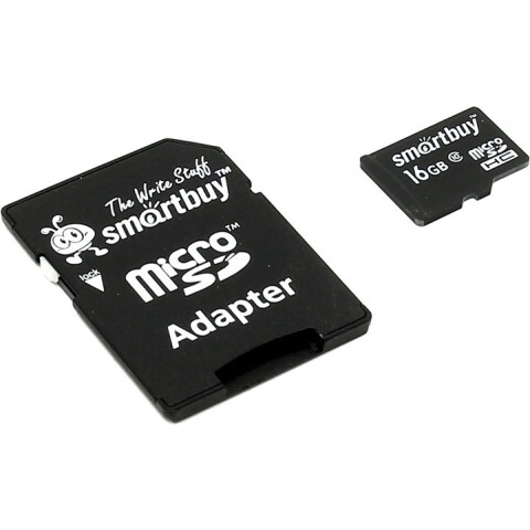 Карта памяти 16Gb MicroSD SmartBuy + SD адаптер (SB16GBSDCL10-01)