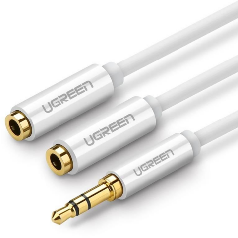 Разветвитель 3.5 Jack (M) - 2x 3.5 Jack (F), 0.25м, UGREEN AV134 White