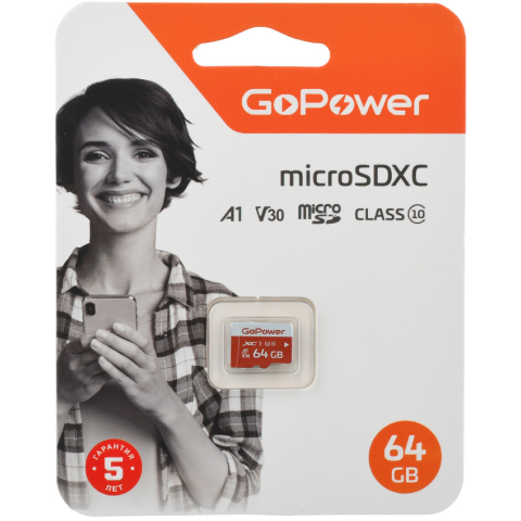Карта памяти 64Gb MicroSD GoPower (00-00025681)