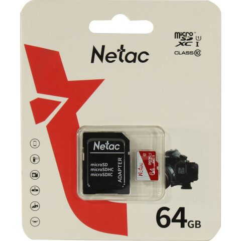 Карта памяти 64Gb MicroSD Netac P500 ECO + SD адаптер (NT02P500ECO-064G-R)
