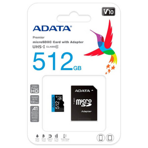 Карта памяти 512Gb MicroSD ADATA + SD адаптер (AUSDX512GUICL10A1-RA1)_0
