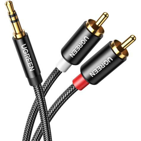 Кабель 3.5 Jack (M) - 2x RCA (M), 1м, UGREEN AV116 Black