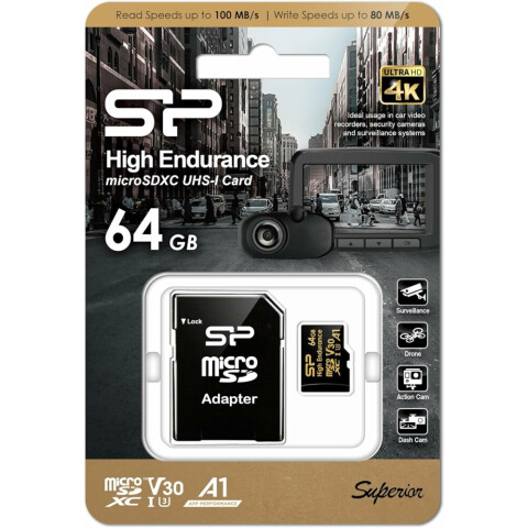 Карта памяти 64Gb MicroSD Silicon Power Golden High Endurance + SD адаптер (SP064GBSTXDV3V1HSP)_1